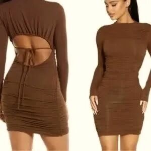 🤎 NWOT! Naked Wardrobe Bodycon Ruched Cut Out Dress